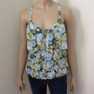 Abercrombie Womens Floral Ruffle Tank Top Size XS Shirt Blue & Green